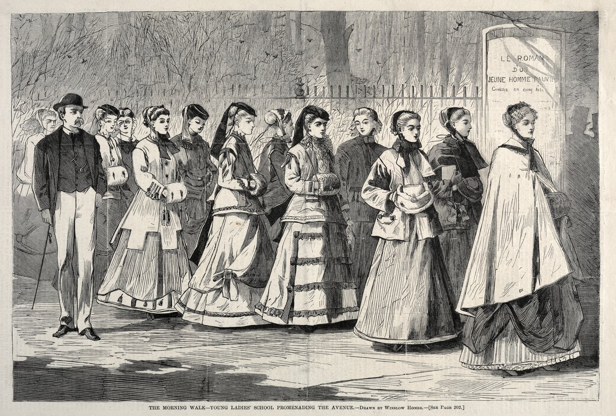 The Morning Walk - Young Ladies School Promenading the Avenue, 1868. af Winslow Homer
