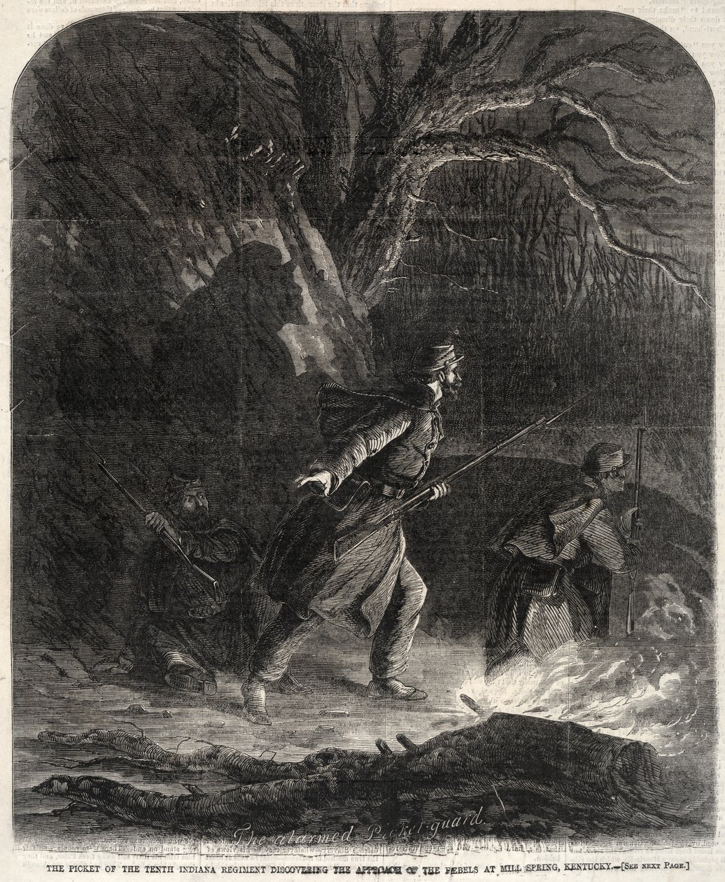 Piketten fra det tiende Indiana-regiment opdager oprørernes tilgang.... af Winslow Homer