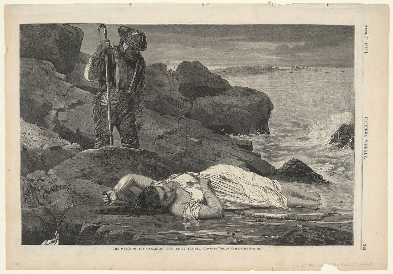 Vraget af »Atlantic« – skyllet op på stranden, fra Harper’s Weekly, 26. april 1873 af Winslow Homer