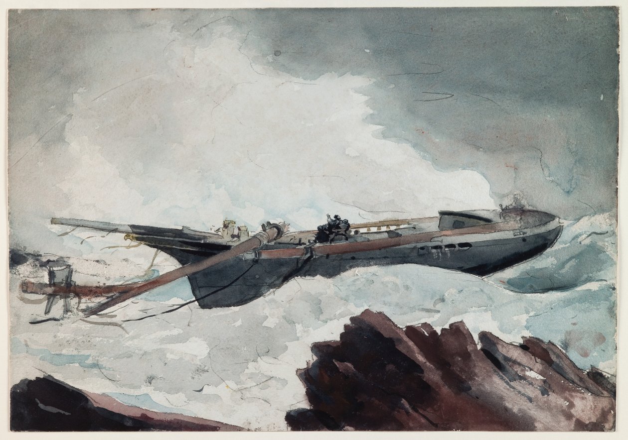 The Wrecked Schooner, ca. 1900-10 (akvarel og kul på papir) af Winslow Homer
