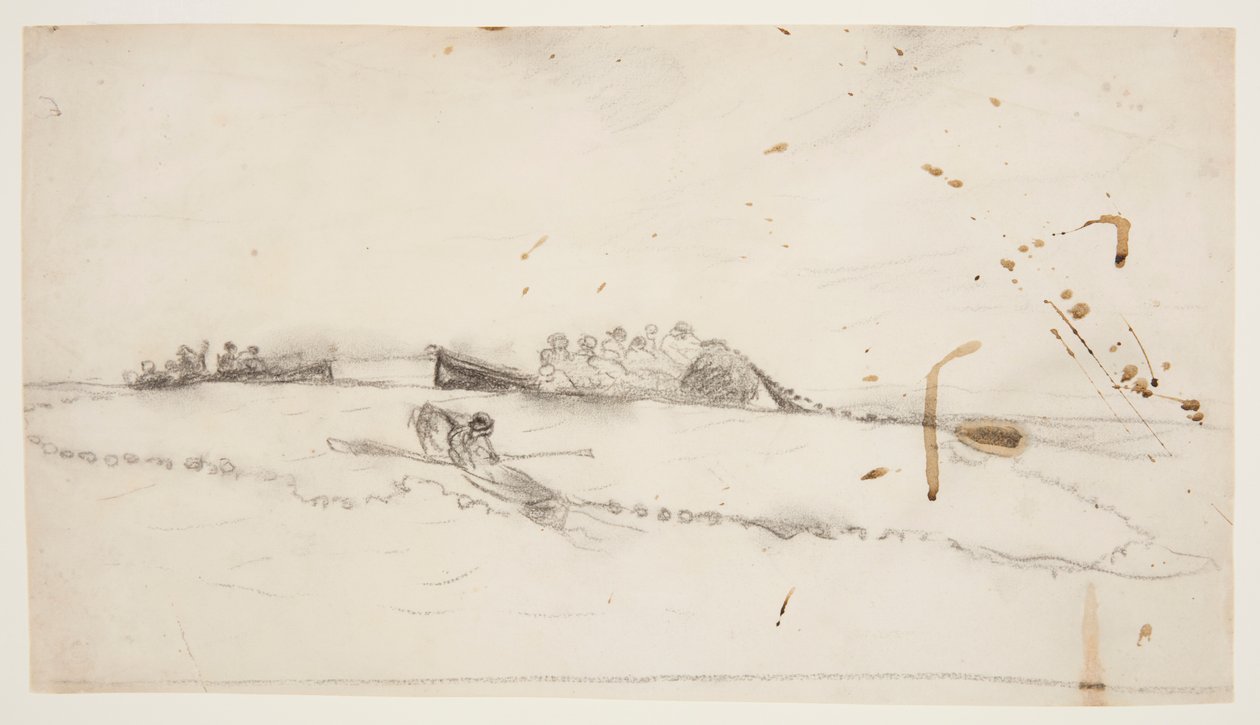 Tre både med fiskere, der sætter et net ud af Winslow Homer