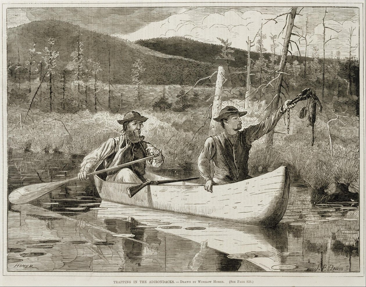 "Fældefangst i Adirondacks" af Winslow Homer