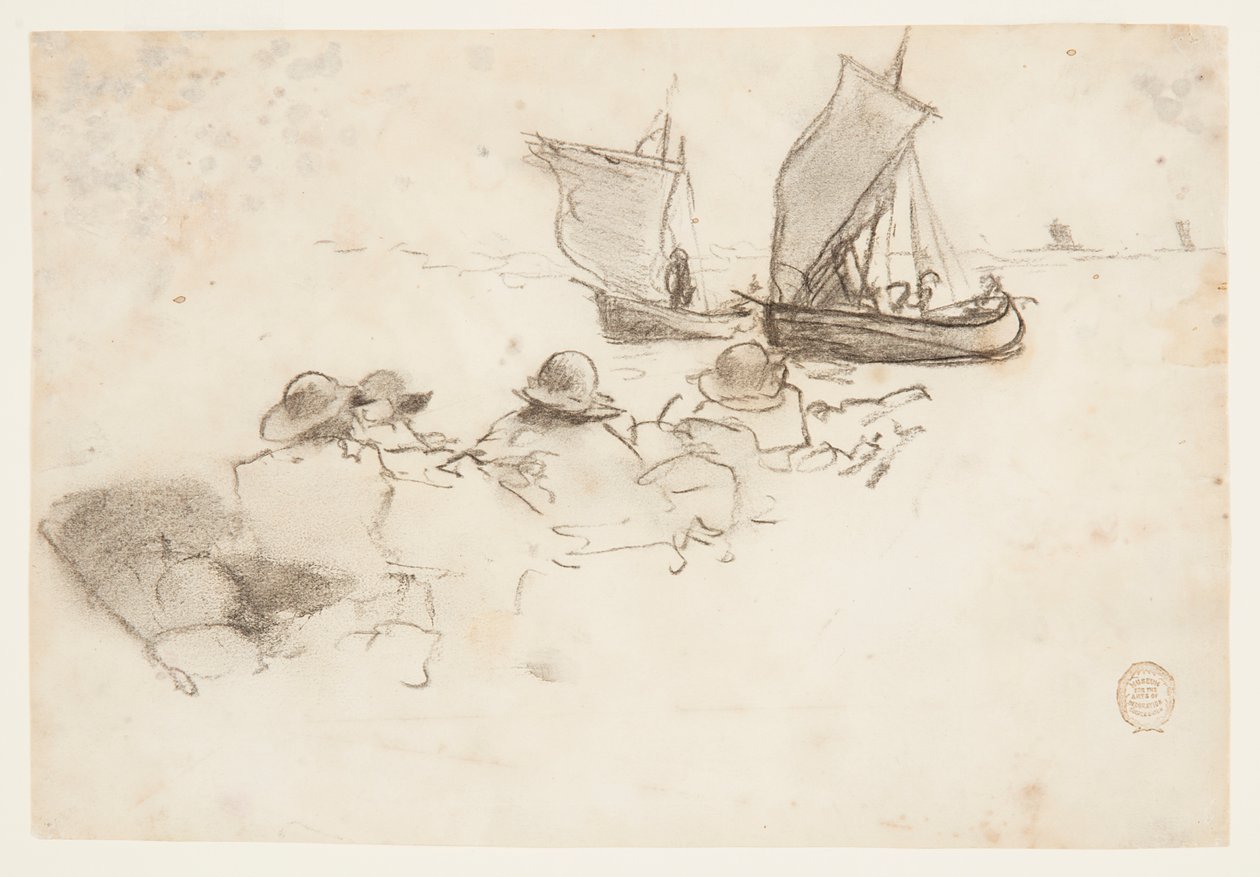 To fiskerbåde med sejl, Cullercoats, England af Winslow Homer