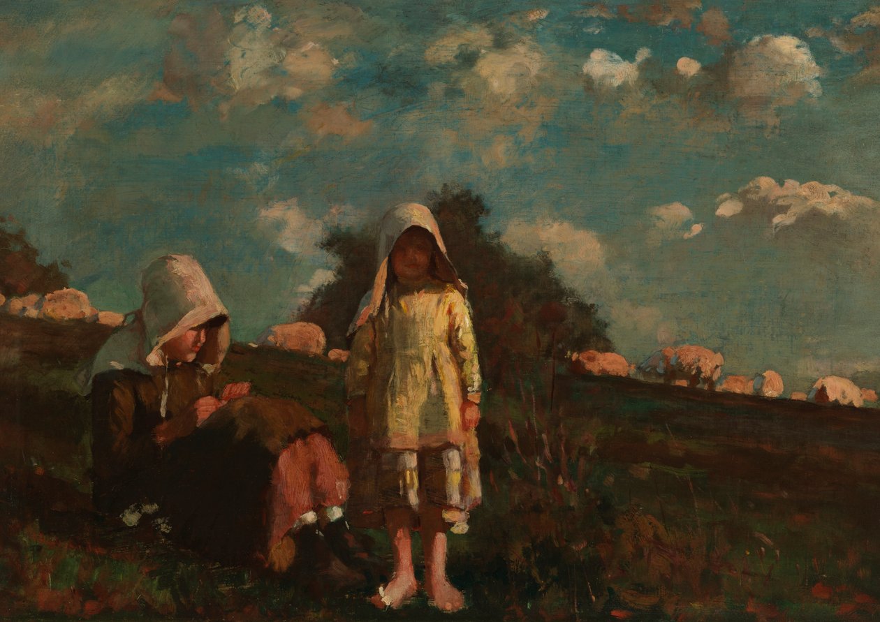 To piger med solhætte på en mark af Winslow Homer