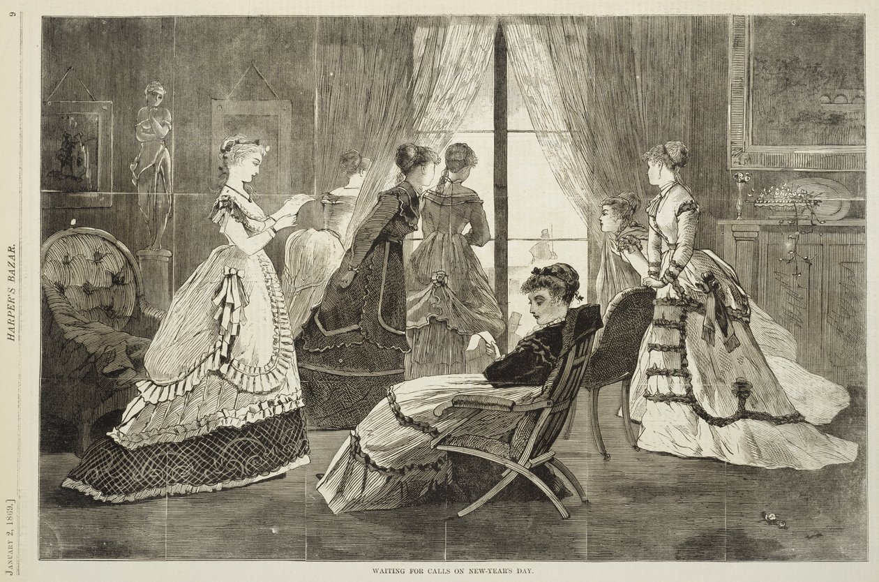 Venter på opkald på nytårsdag, 2. januar 1869 (træsnit) af Winslow Homer