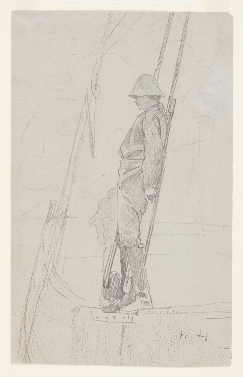 Ung mand læner sig op ad sejlbådsrigning af Winslow Homer