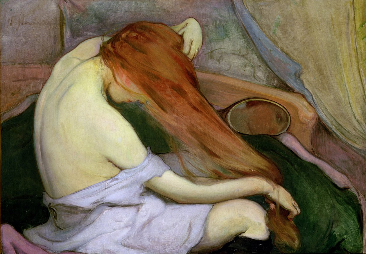 Kvinde, der reder sit hår, 1897 af Wladislaw Slewinski