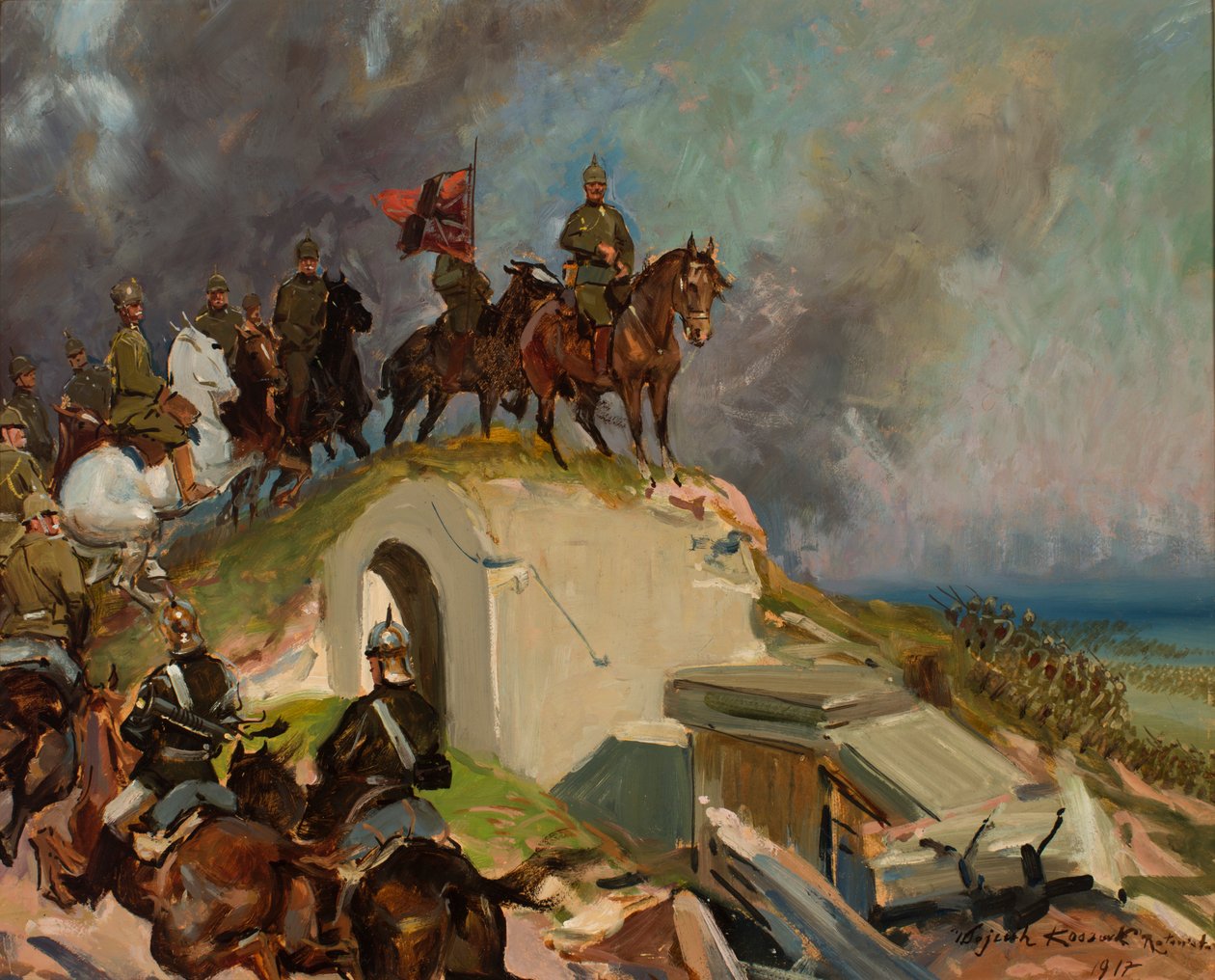 Kampscene fra Første Verdenskrig af Wojciech Kossak