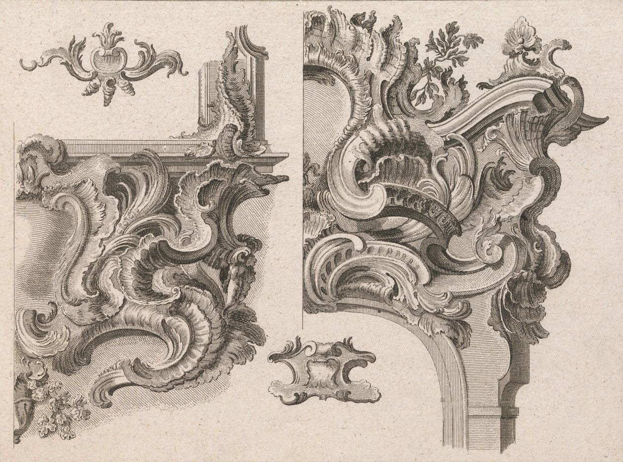 Forslag til udsmykning af nederste højre og øverste højre på en alterramme..., trykt ca. 1750-56. af Wolffgang Christoph Mayr