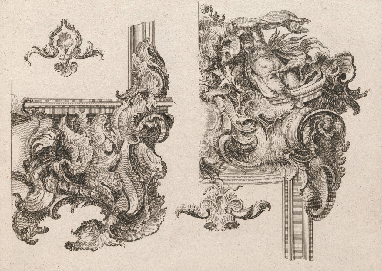Forslag til udsmykning af nederste højre og øverste højre på en alterramme..., trykt ca. 1750-56. af Wolffgang Christoph Mayr