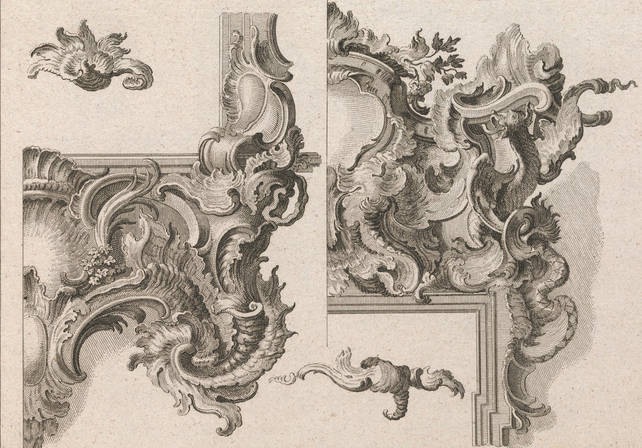 Forslag til udsmykning af nederste højre og øverste højre på en alterramme..., trykt ca. 1750-56. af Wolffgang Christoph Mayr