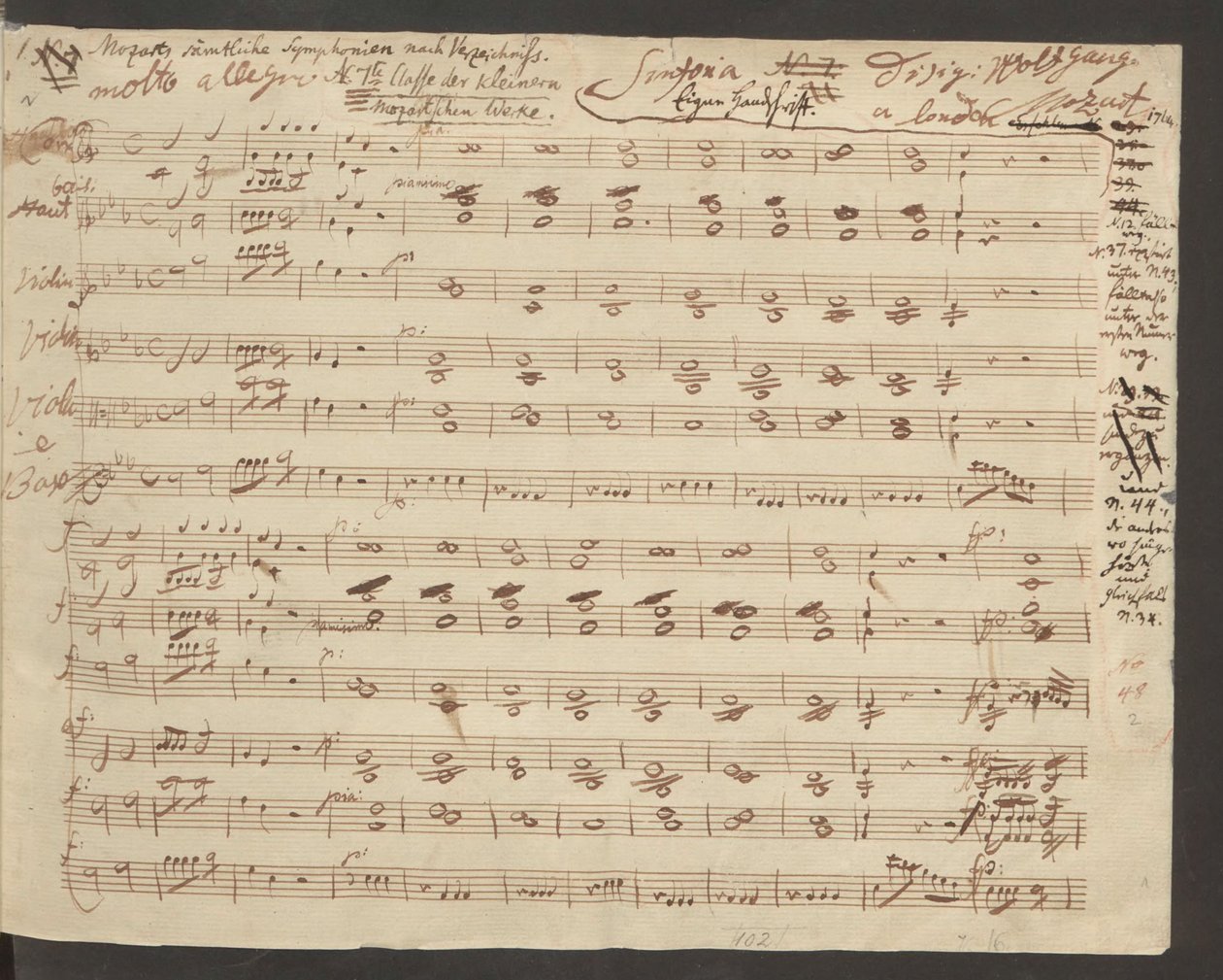 Åbningen af autografmanuskriptet til Mozarts symfoni nr. 1 af Wolfgang Amadeus Mozart