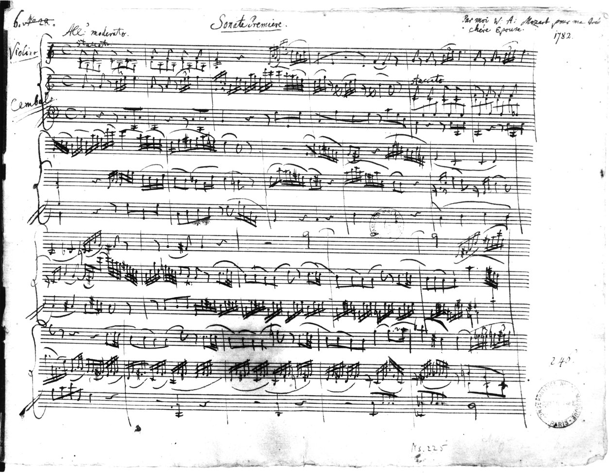 Ms.225 Sonate Premiere for violin og cembalo i C-dur (K 403) 1782 af Wolfgang Amadeus Mozart