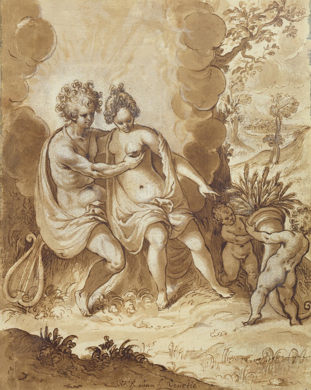Apollo og Ceres, 1605 (blyant, wc og hvid fremhævelse på papir) af Wolfgang Kilian