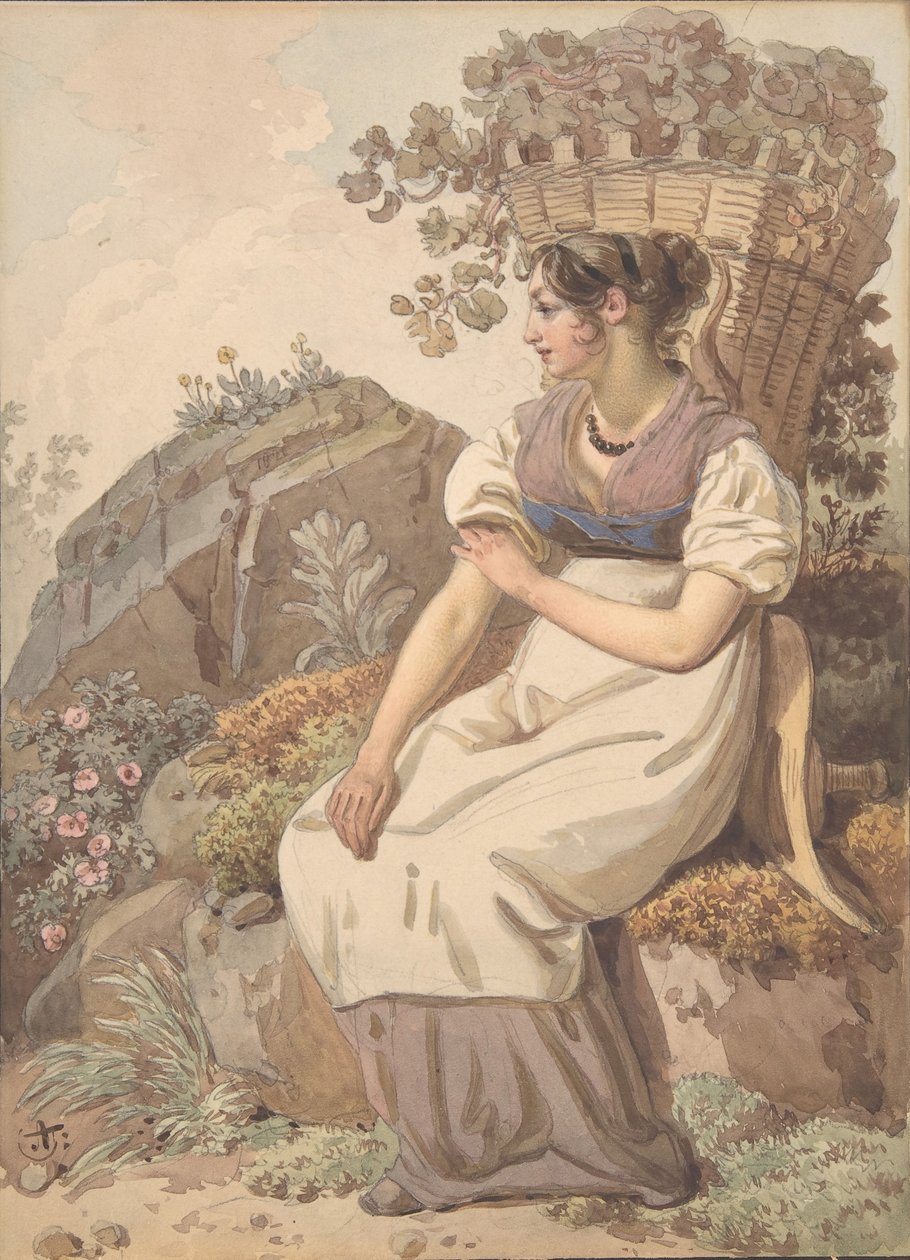 Ung kvinde i Vaudois efter druehøsten, 1821. af Wolfgang Adam Töpffer