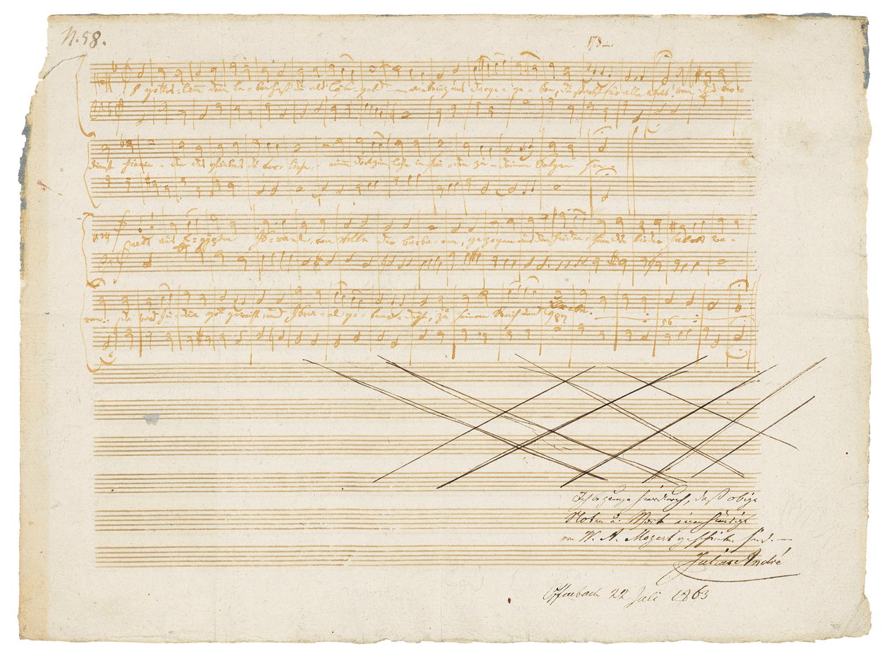 Autograf musikmanuskript, To tyske salmer, K.343 af Wolfgang Amadeus Mozart