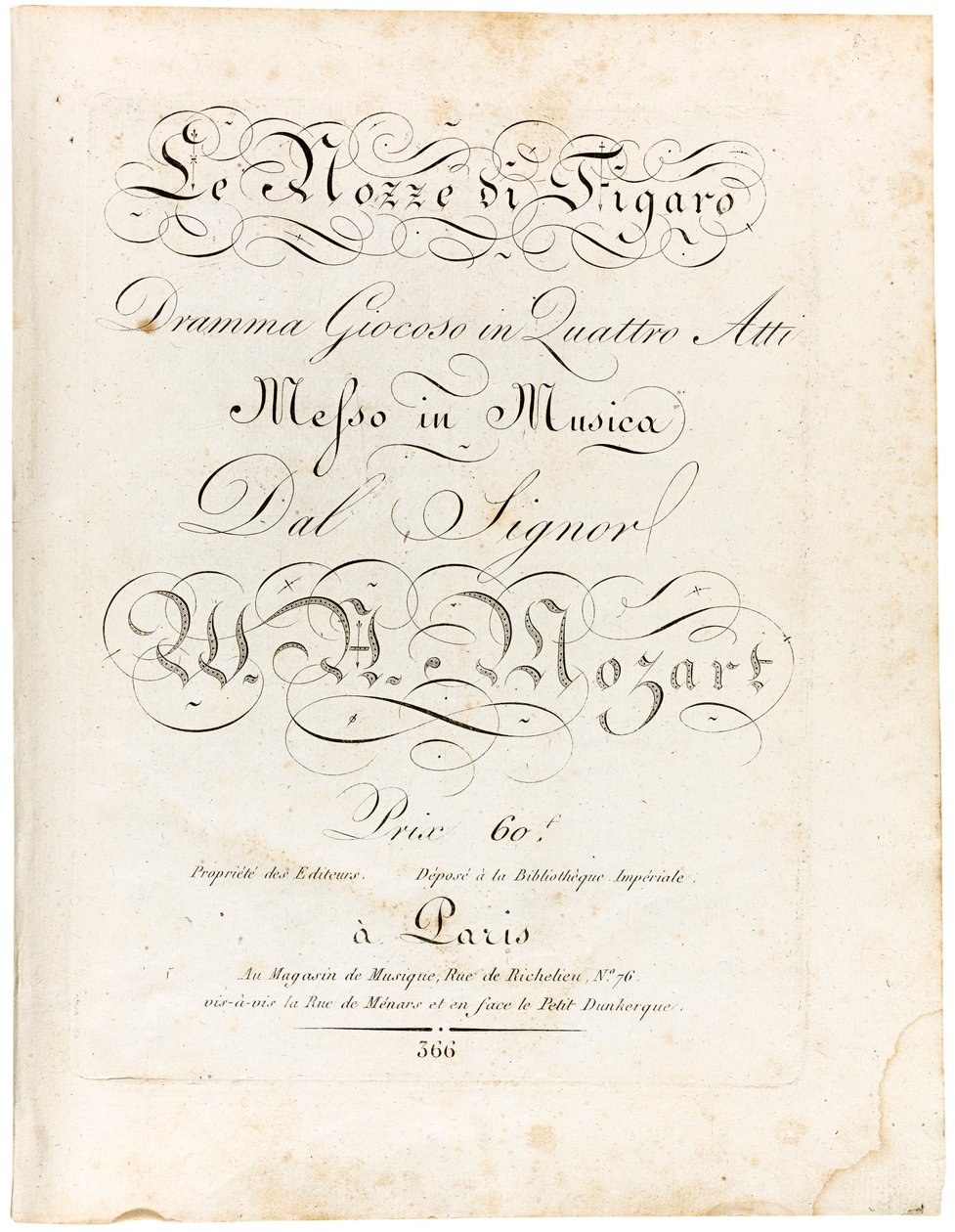Omslag til partituret Figaros ægteskab legende drama i fire akter, mellem 1806 og 1810. af Wolfgang Amadeus Mozart