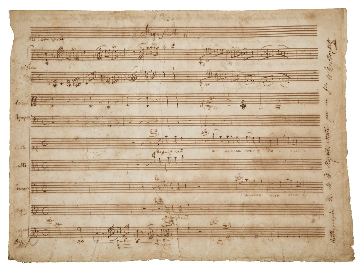 Magnificat, K. 321a. Manuskript, partitur for solister og kor, orgel og orkester, ca. 1779 af Wolfgang Amadeus Mozart