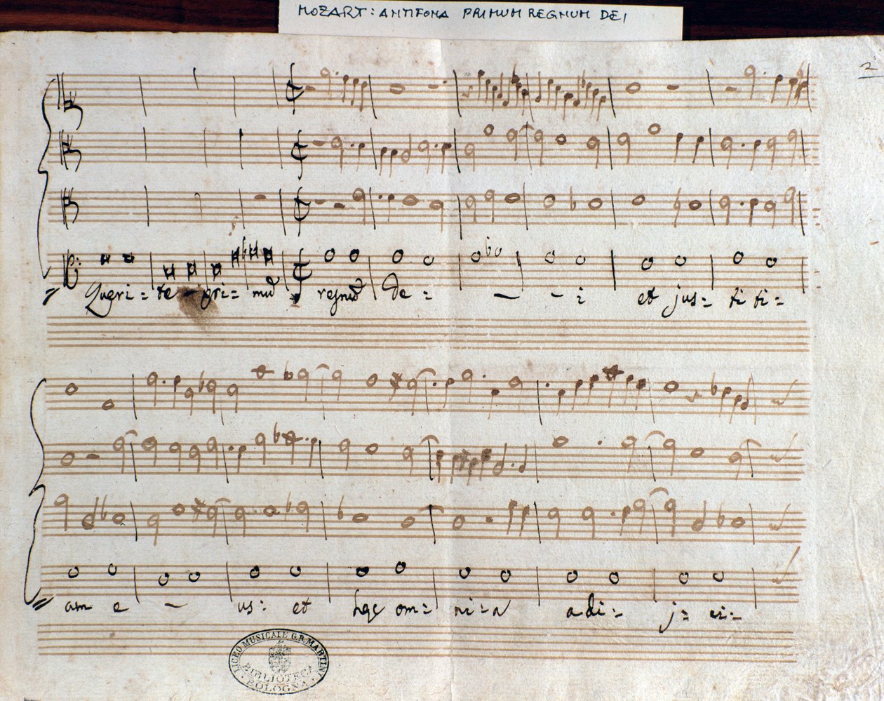 Nodeside af Querite primum regnum Dei af Mozart for at opnå titlen Accademico filarmonico (1770) af Wolfgang Amadeus Mozart