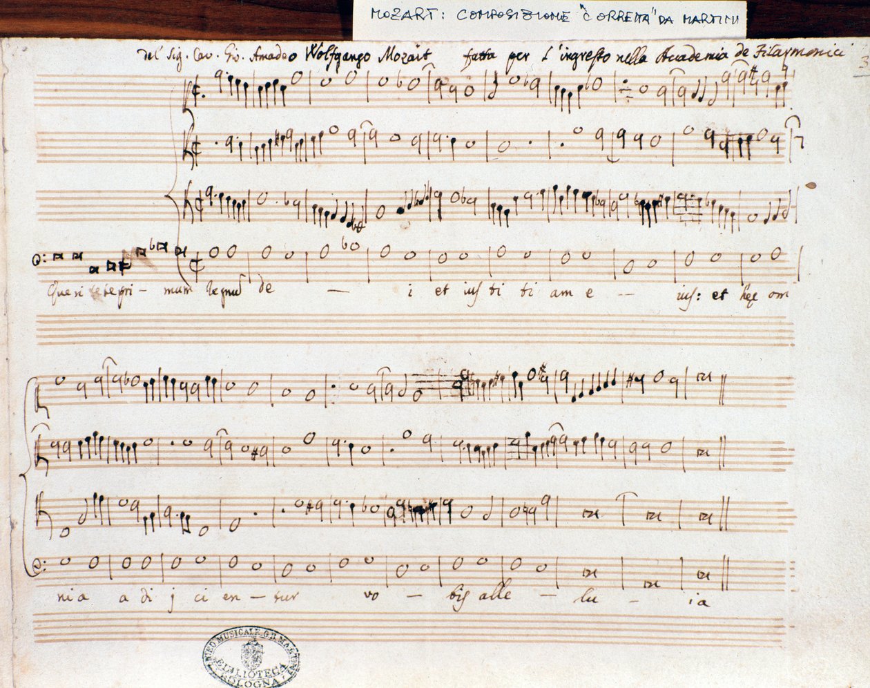 Nodeside af Querite primum regnum Dei af Mozart for at opnå titlen Accademico filarmonico (1770) af Wolfgang Amadeus Mozart