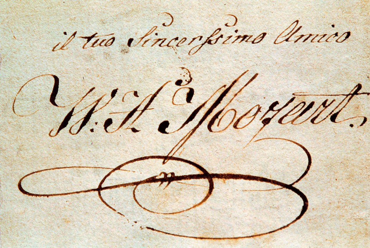 Underskrift af den østrigske komponist Wolfgang Amadeus Mozart (1756-1791) af Wolfgang Amadeus Mozart