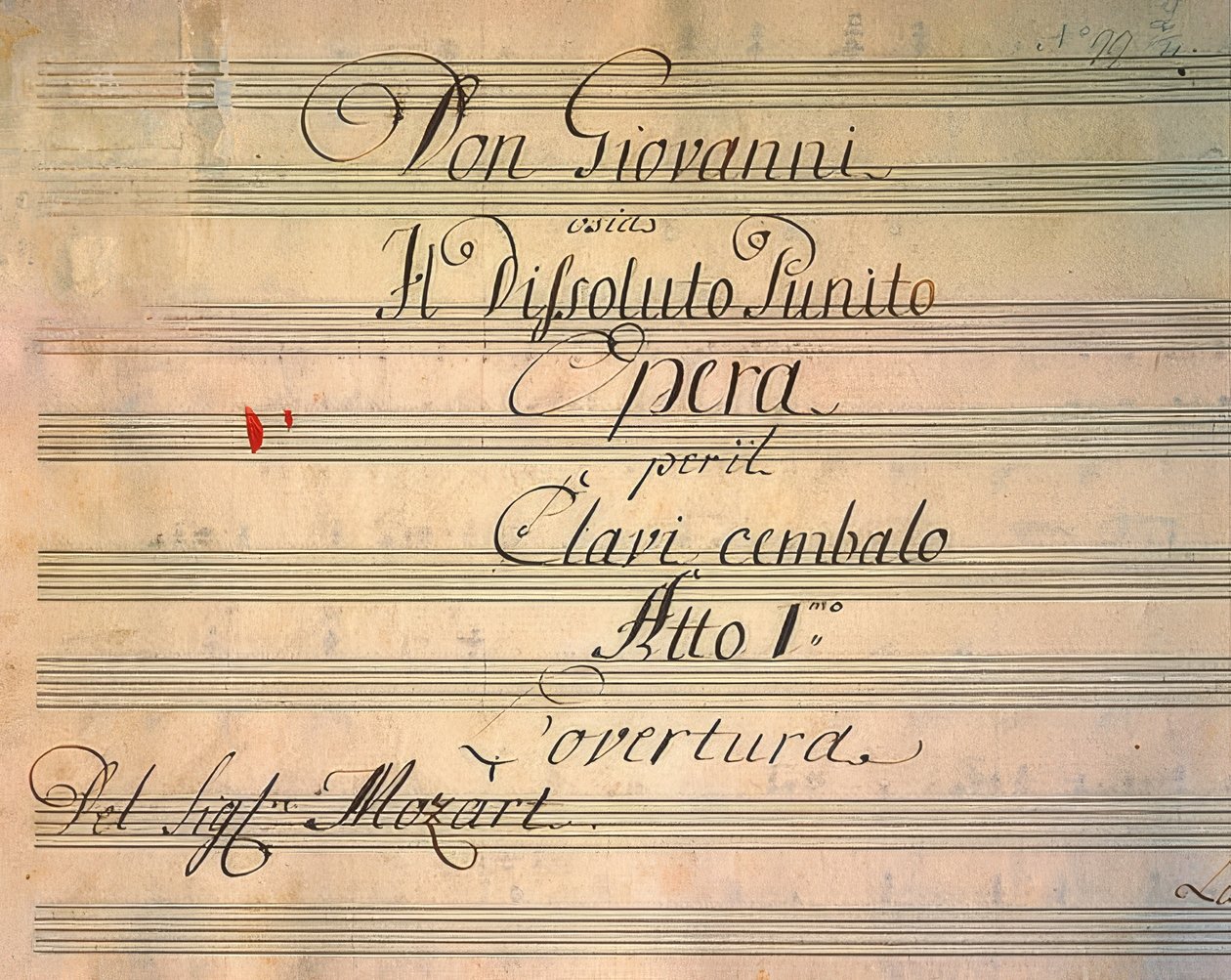 Titelside til operaen Don Giovanni. Første opførelse i 1787 af Wolfgang Amadeus Mozart