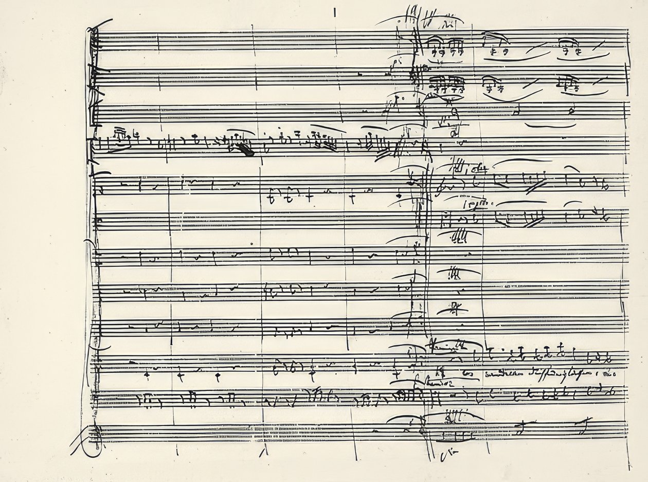 Wolfgang Amadeus Mozart (1756-1791) østrigsk komponist. Autograf på slutningen af ​​ildmusikken og begyndelsen på duetten Paminas og Taminos (Vi gik gluten gennem ild) fra Tryllefløjten. 1791 af Wolfgang Amadeus Mozart