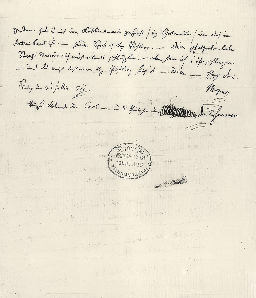 Wolfgang Amadeus Mozart (1756-1791) østrigsk komponist. Håndskrevet brev til sin kone Constanze. 31. Juli 1791 af Wolfgang Amadeus Mozart