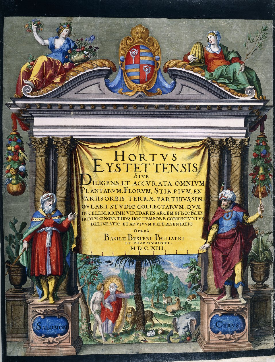 Indgraveret titel til Florilegium "Hortus Eystettensis" af Basilius Besler af Wolfgang Kilian
