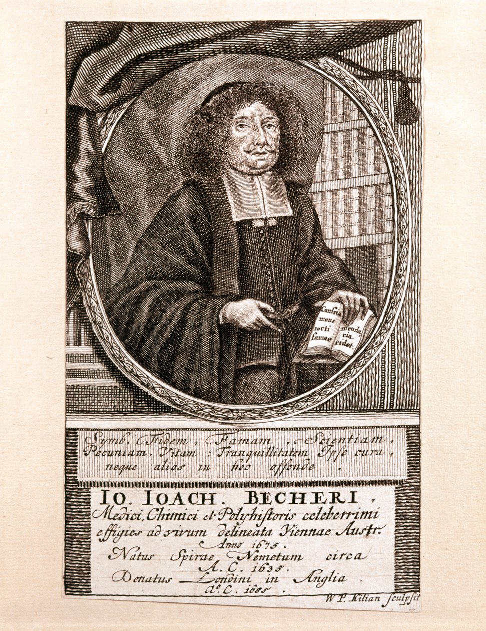Portræt af Johann Joachim Becher (kobberstik) af Wolfgang Philipp Kilian