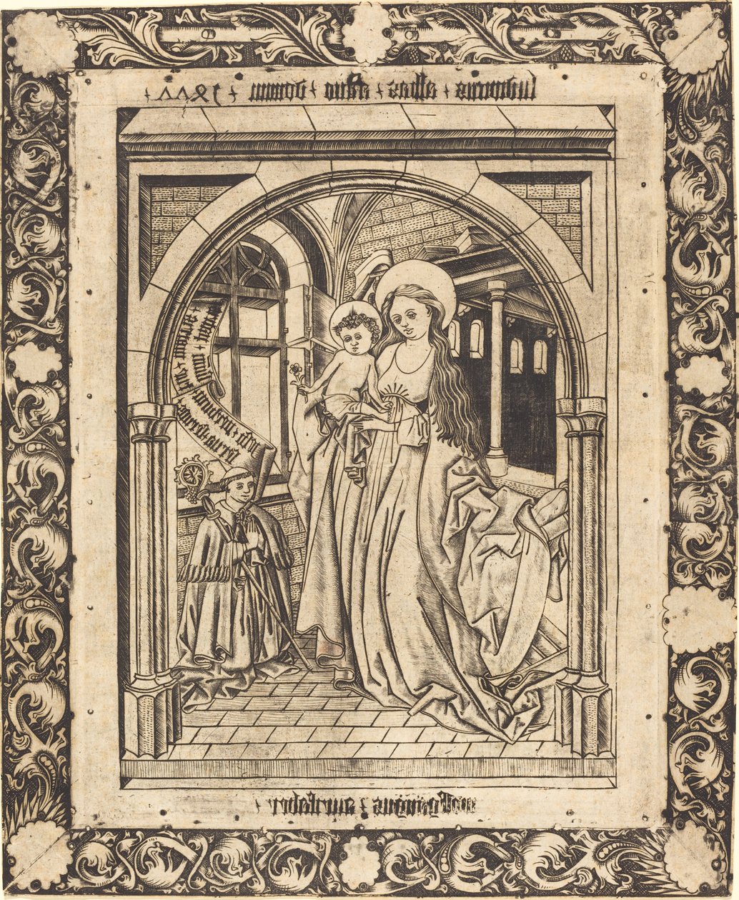 Madonnaen og barnet med abbeden Ludwig von Churchwalden af Wolfgang The Goldsmith after Master E.S.