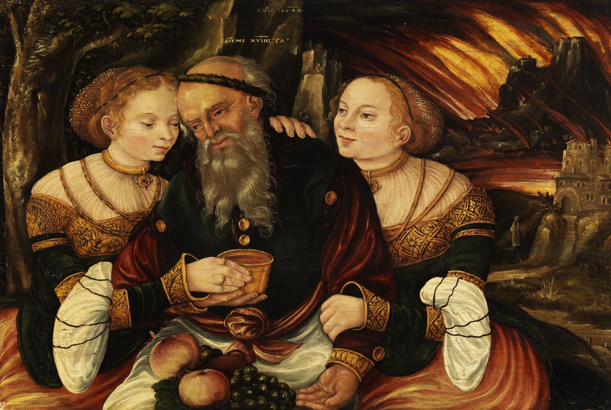 Lot og hans døtre af Lucas Cranach the Younger  