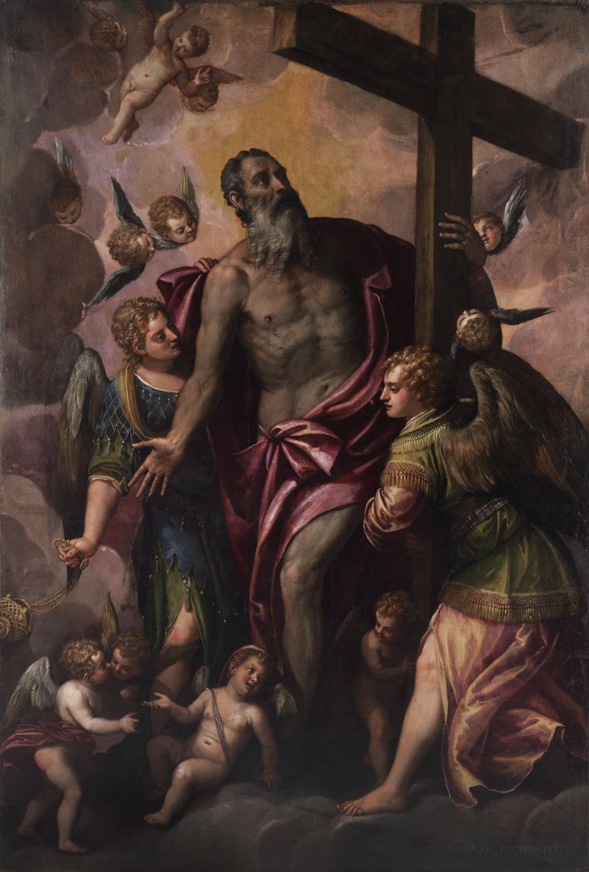 Gud faderen holder sin søns kors af Workshop of Paolo Veronese