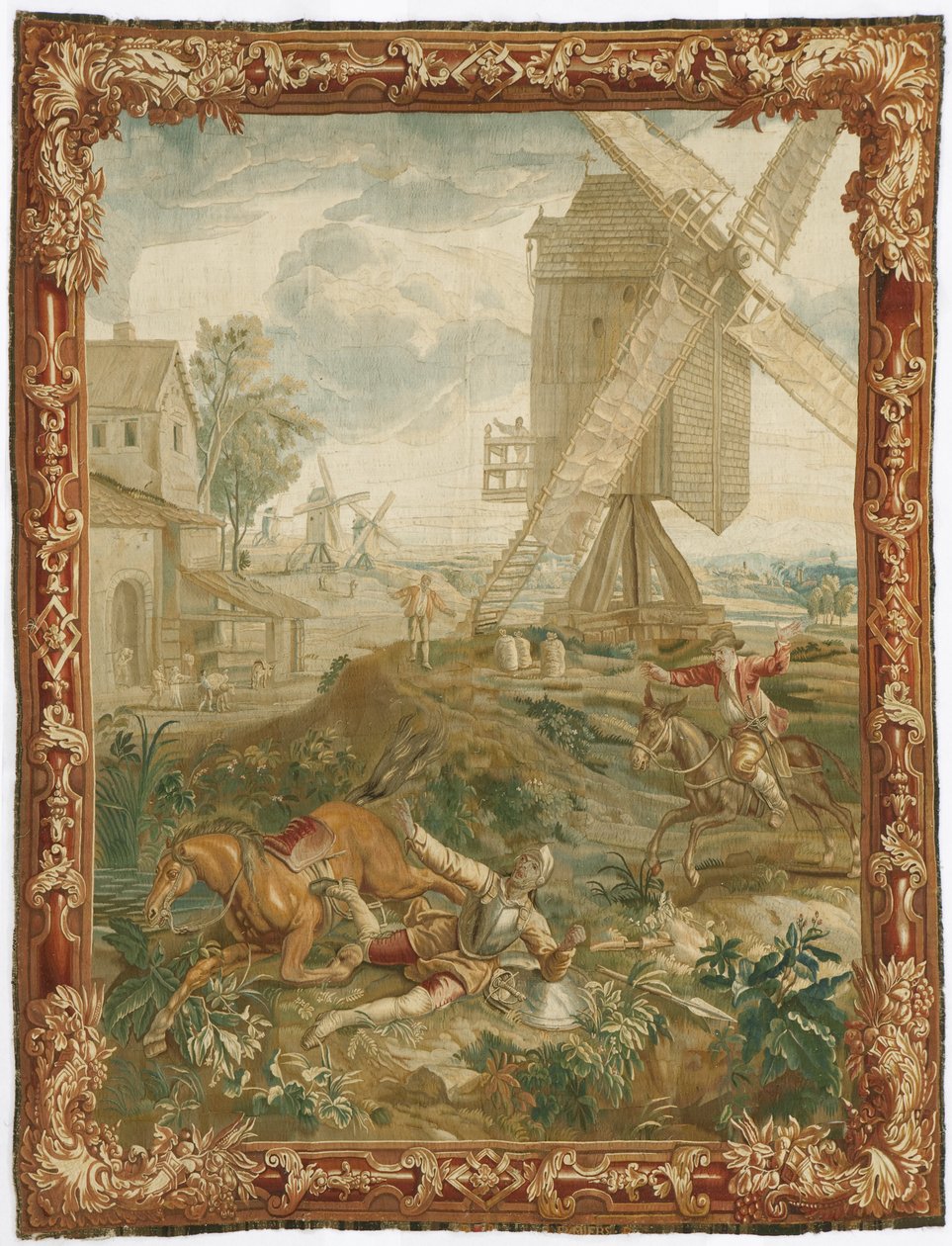 Don Quixote kæmper mod vindmøllen (uld og silke) af Workshop of Urbanus Leyniers and Daniel Leyniers II 1669–1728 Workshop of Urbanus Leyniers and Daniel Leyniers II 1669–1728