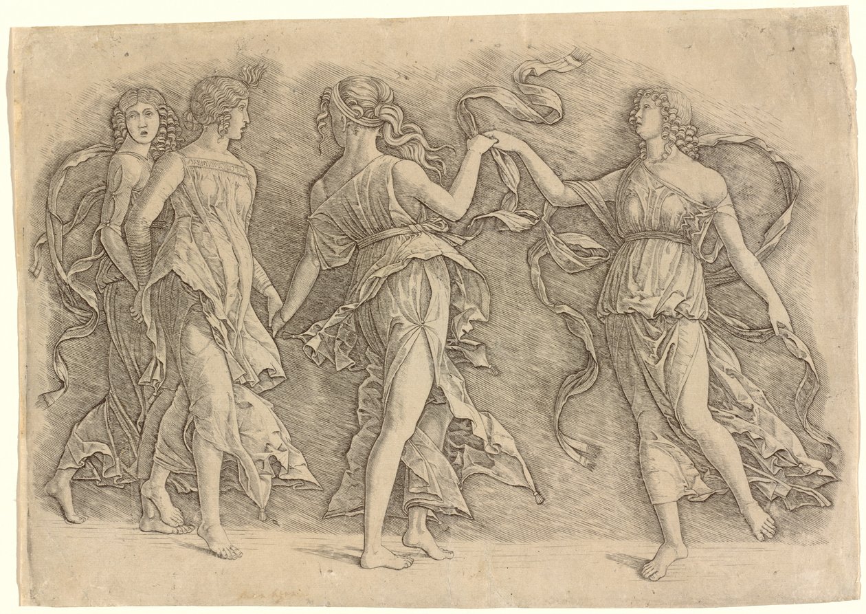 Fire dansende muser af Workshop of Andrea Mantegna