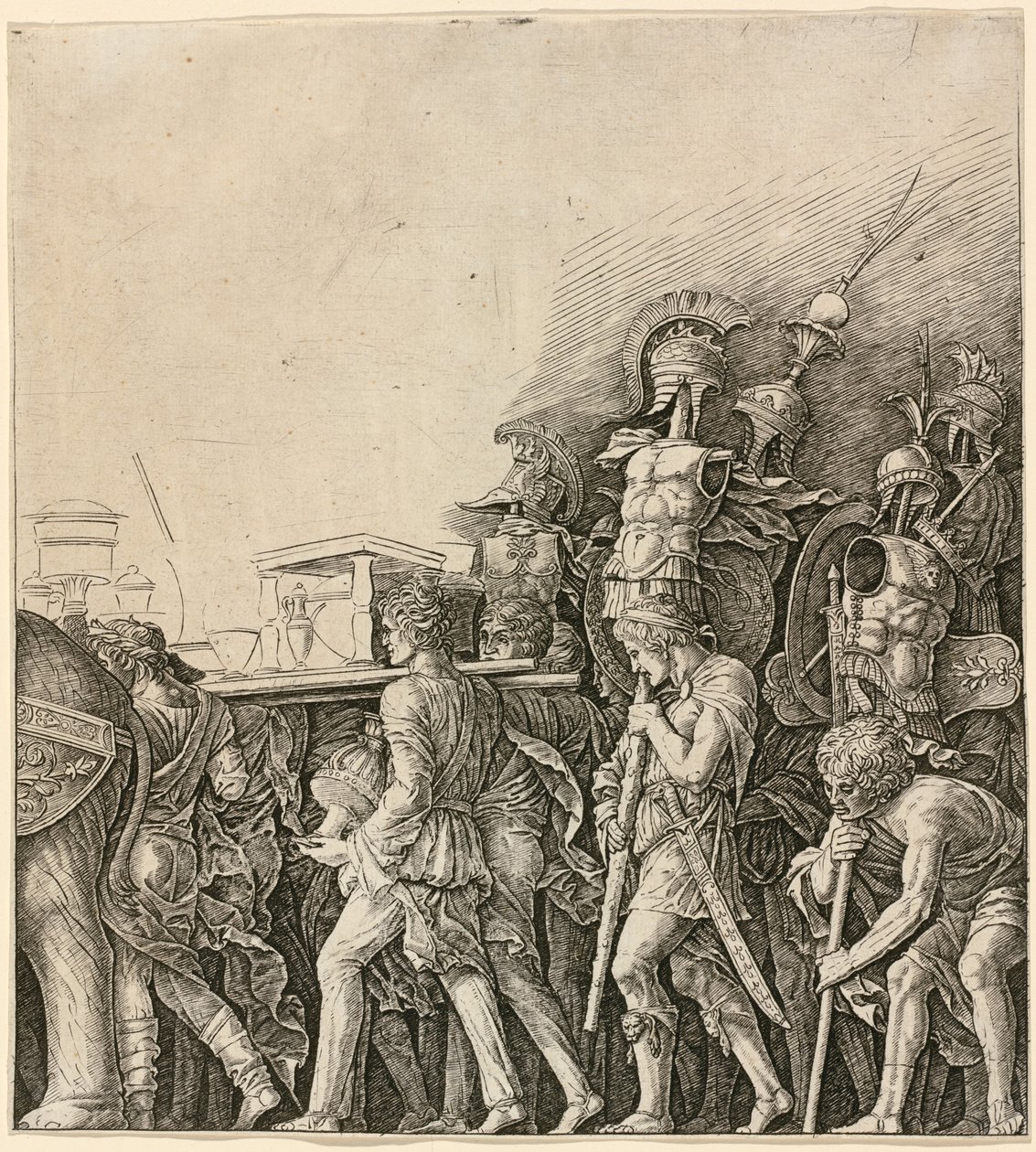 Cæsars triumf: soldater, der bærer trofæer af Workshop of Andrea Mantegna