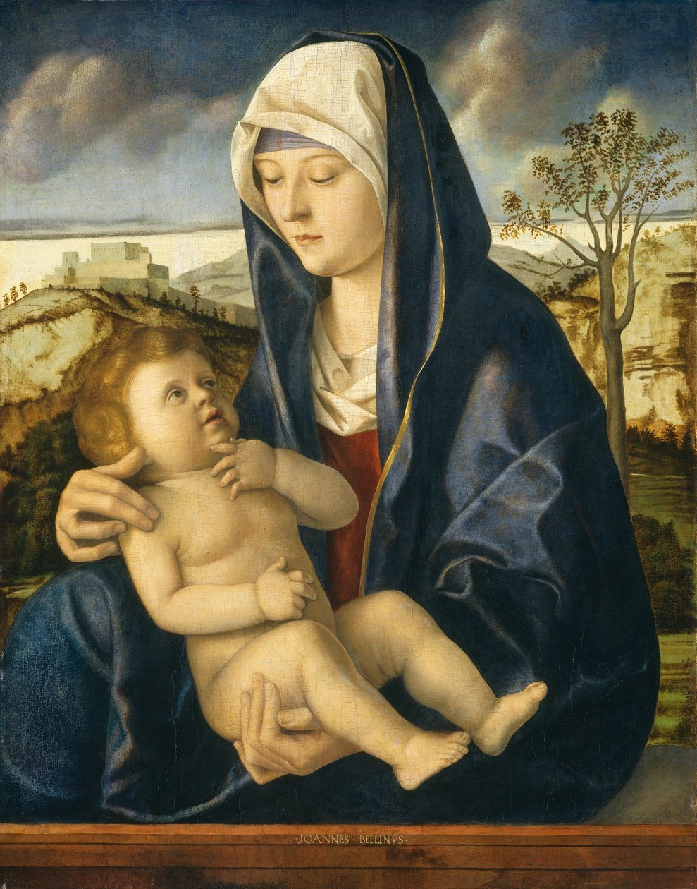 Madonna og barn i et landskab af Workshop of Giovanni Bellini