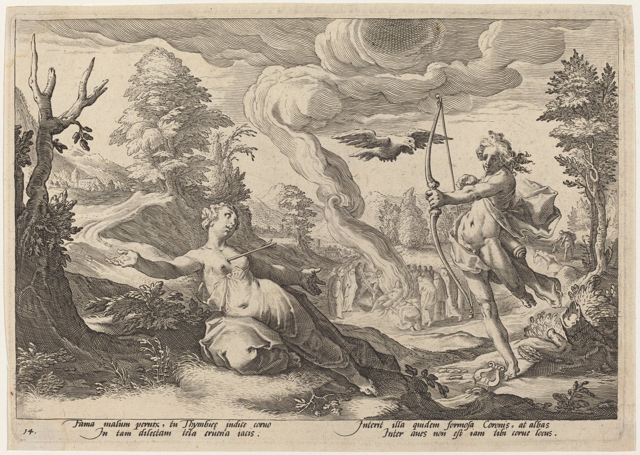 Apollo Killing Crown af Workshop of Hendrick Goltzius, after Hendrick Goltzius
