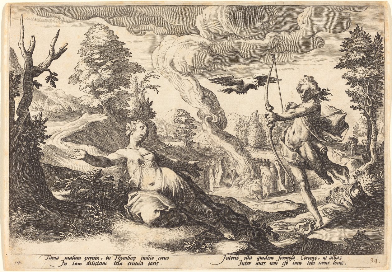 Apollo Killing Crown af Workshop of Hendrick Goltzius, after Hendrick Goltzius