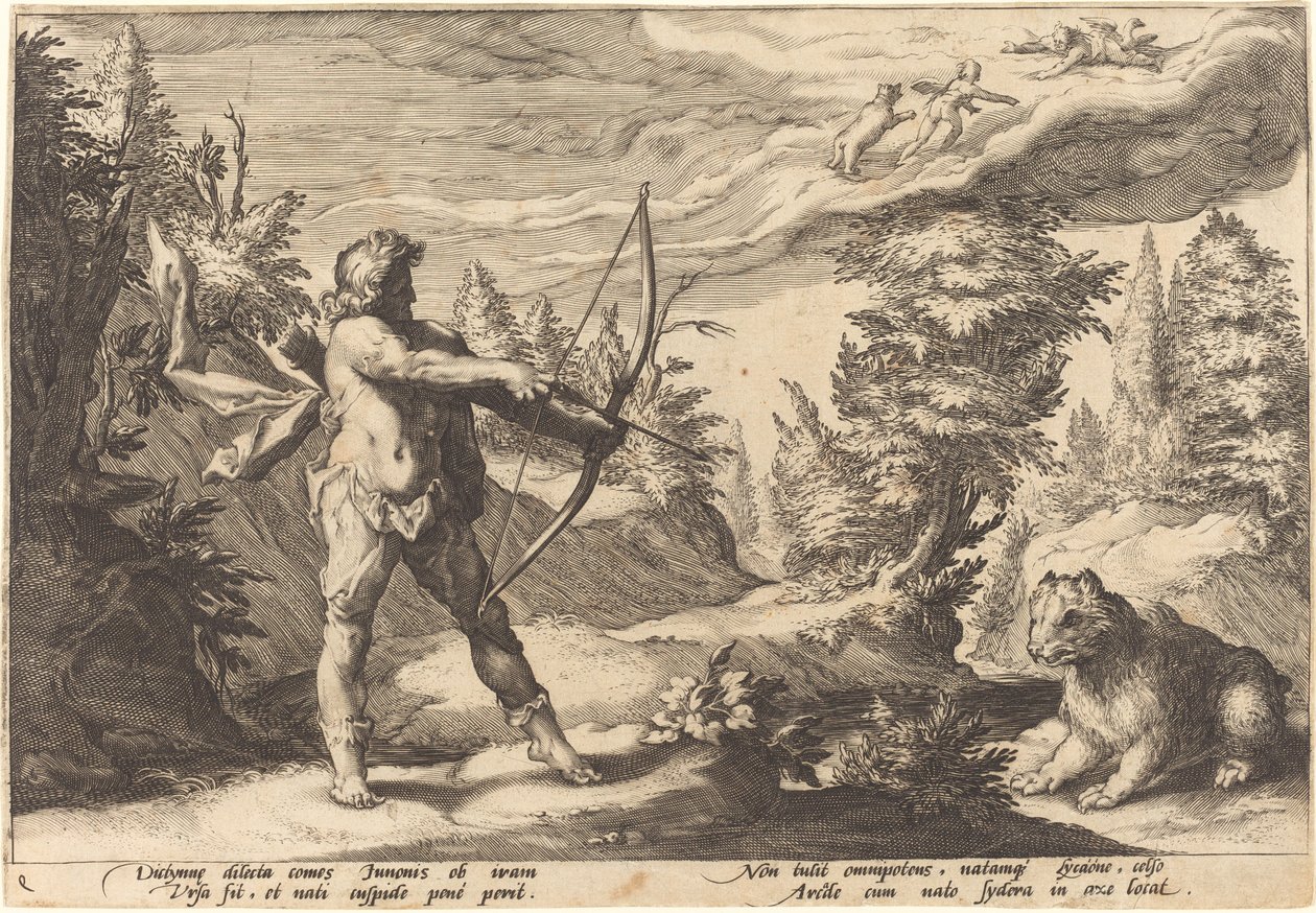 Arcas forbereder sig på at dræbe sin mor af Workshop of Hendrick Goltzius, after Hendrick Goltzius