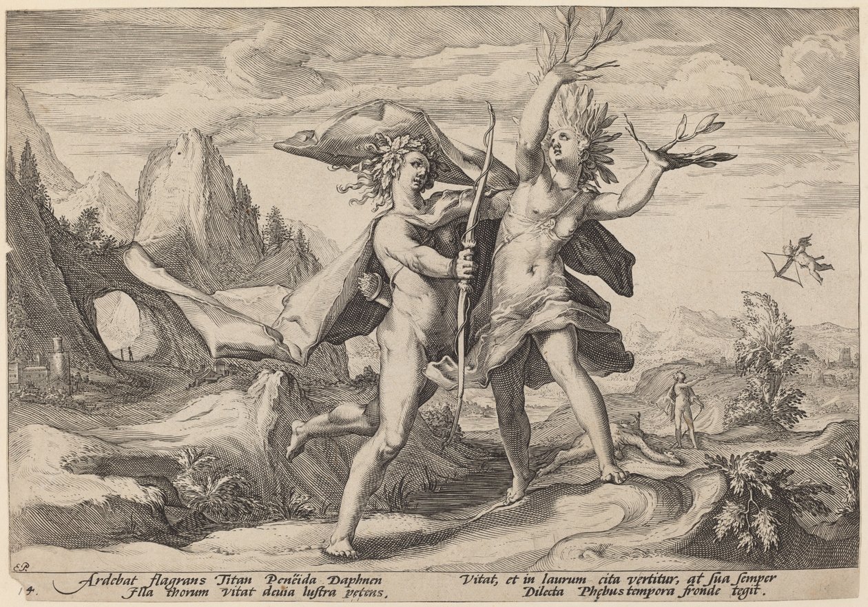 Daphne forvandlet til et laurbærtræ af Workshop of Hendrick Goltzius, after Hendrick Goltzius