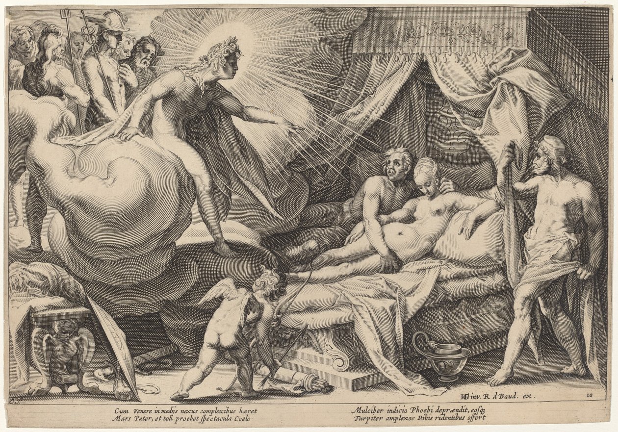 Mars og Venus overrasket af Workshop of Hendrick Goltzius, after Hendrick Goltzius