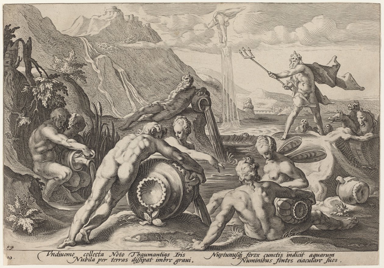 Neptun planlægger menneskets ødelæggelse af Workshop of Hendrick Goltzius, after Hendrick Goltzius