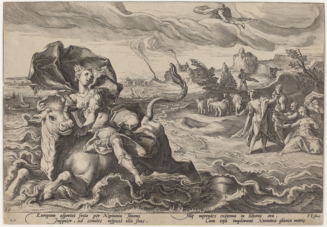Europas voldtægt af Workshop of Hendrick Goltzius, after Hendrick Goltzius