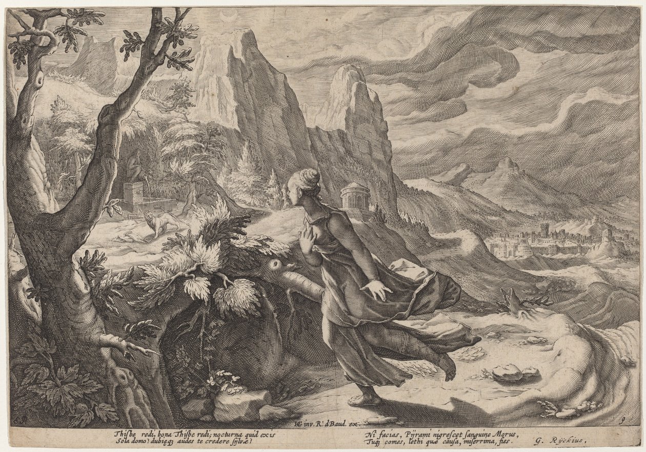 Thisbe Frightened by the Lion af Workshop of Hendrick Goltzius, after Hendrick Goltzius