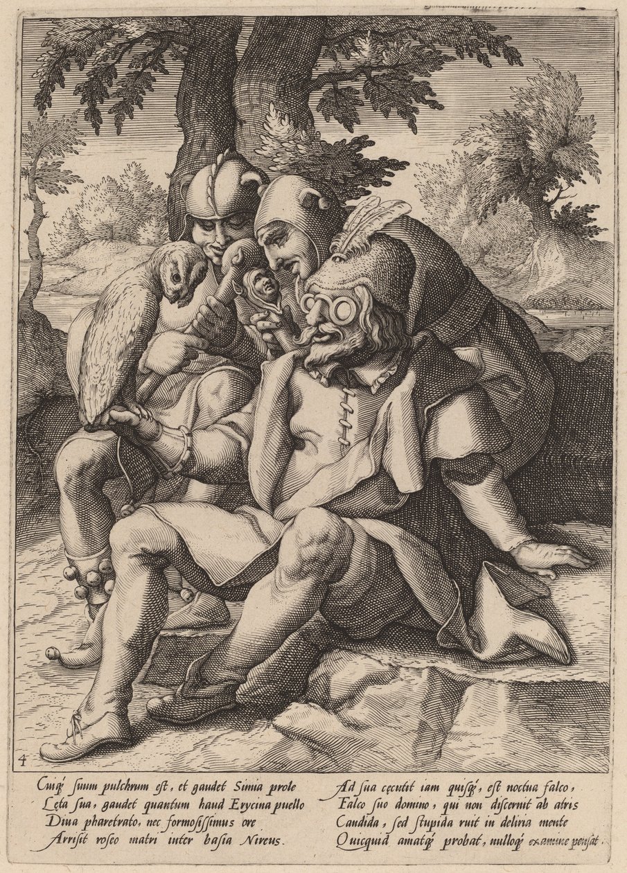 Fjolsernes visdom af Workshop of Hendrick Goltzius, after Karel van Mander I