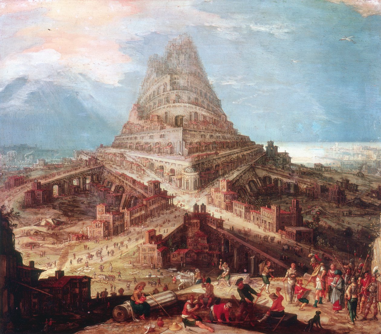Bygningen af Babelstårnet, 1500-tallet af Workshop of Hendrik van Cleve III