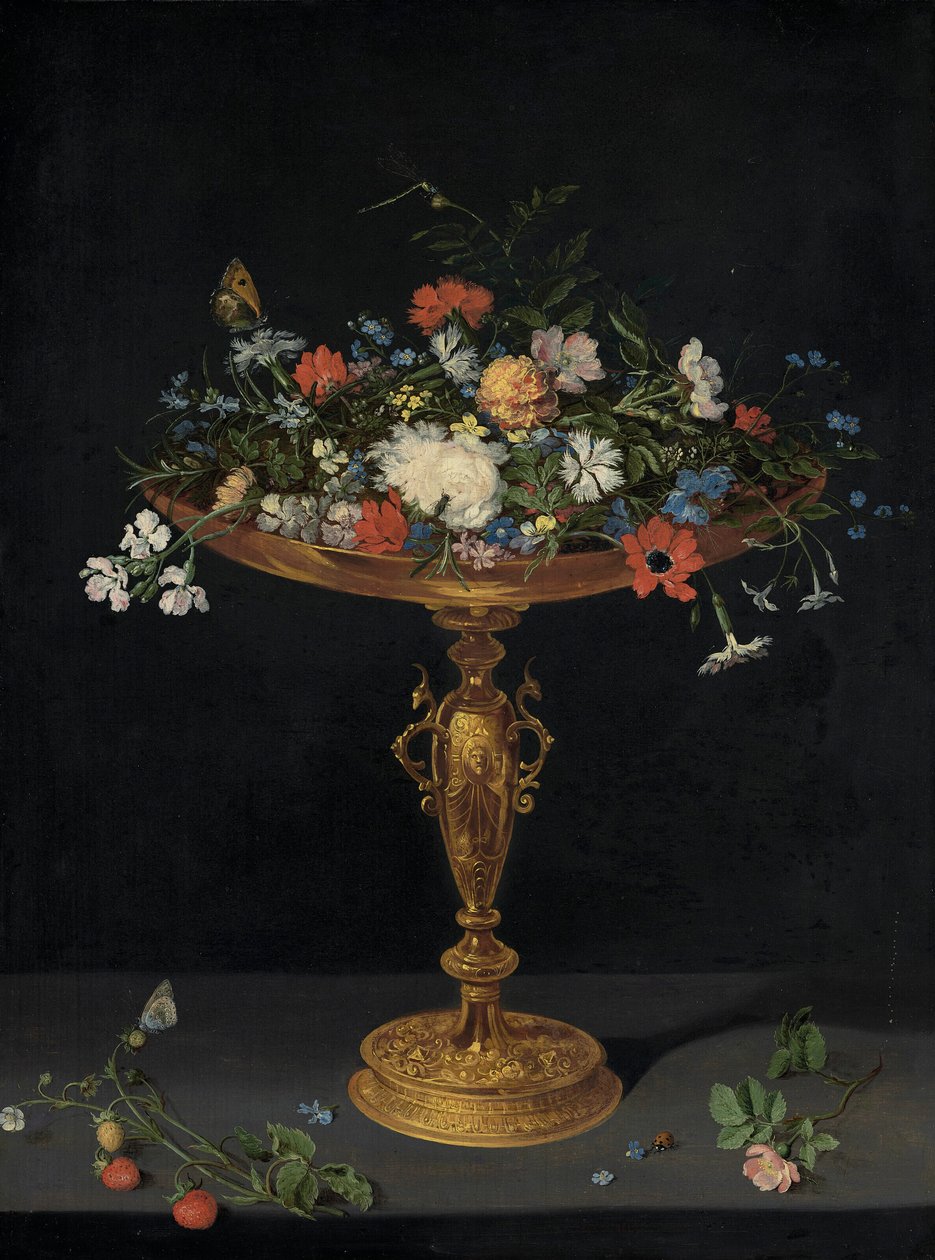 Blomster i en tazza på en afsats af Workshop of Jan Brueghel the Elder
