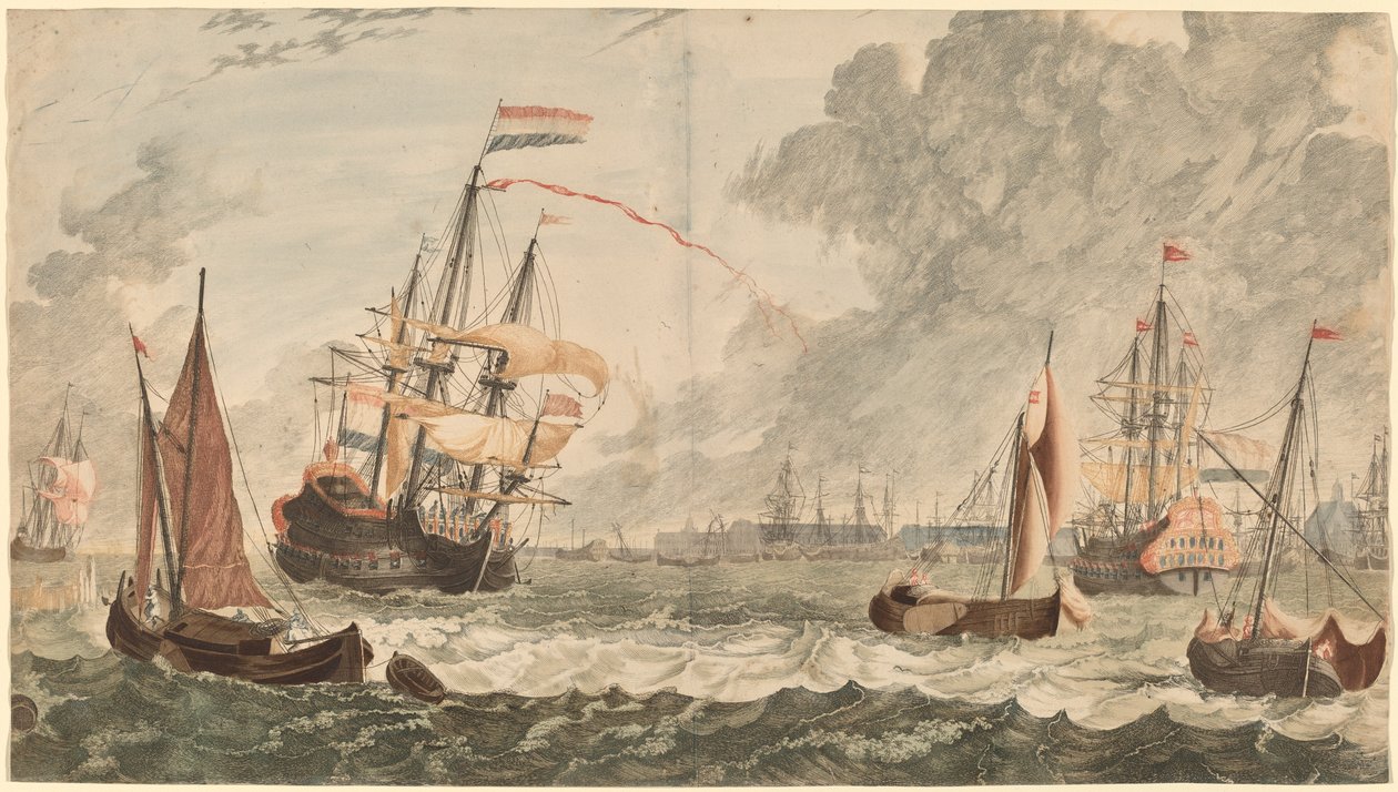 Floden IJ ved Amsterdam af Workshop of Johann Teyler after Jan van Call