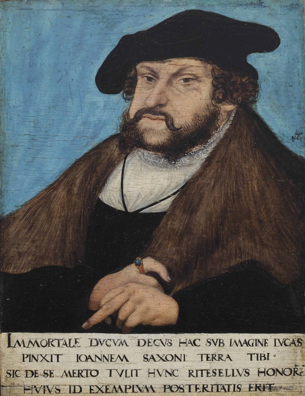 Tysk: Portræt af Johannes den standhaftige, kurfyrste af Sachsen Portræt af Johannes den standhaftige, kurfyrste af Sachsen, kurfyrste af Sachsen af workshop of Lucas Cranach the Elder